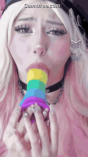 GatitaChan Gives Her Rainbow Toy a Blowjob